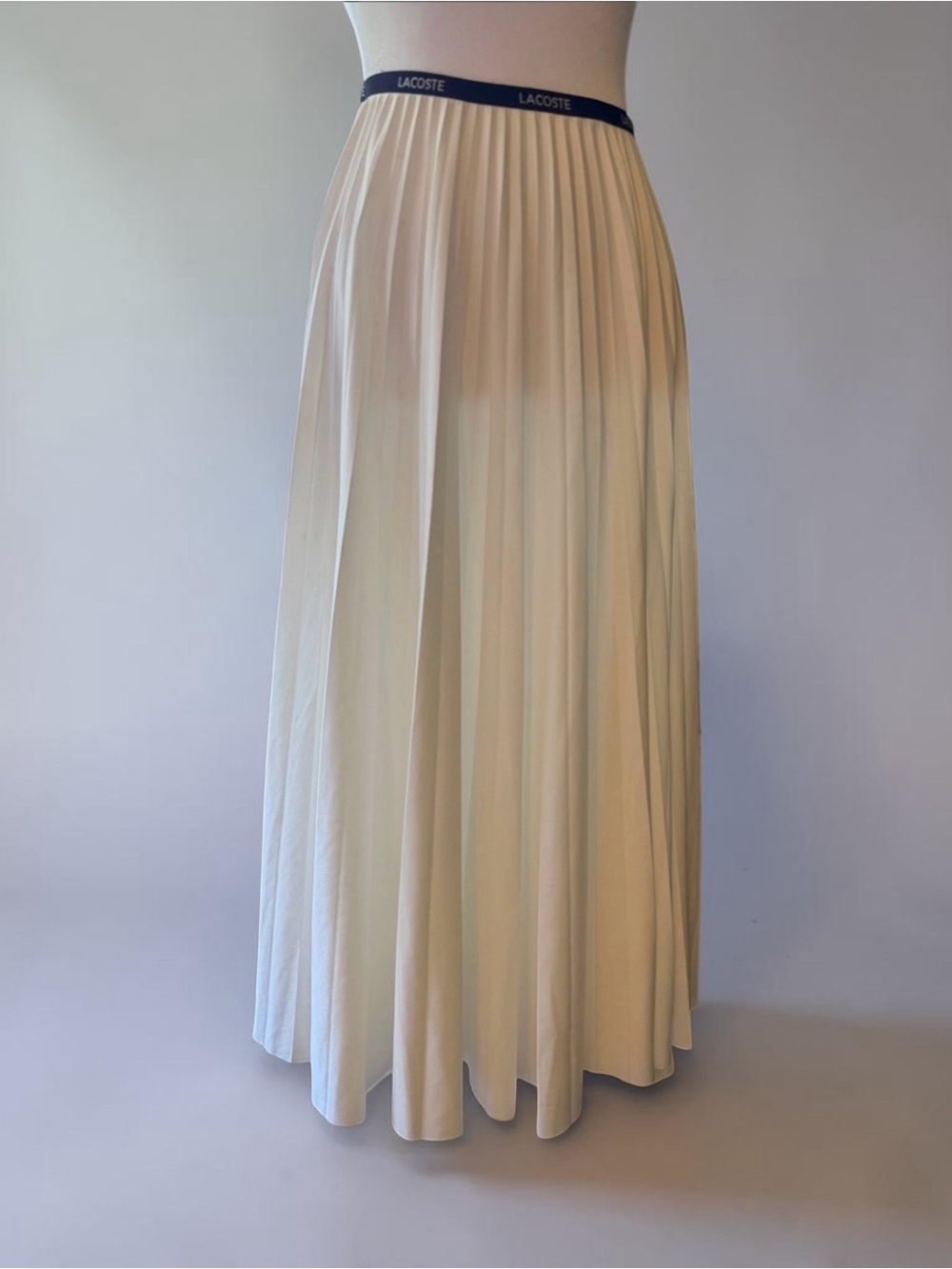 Lacoste Cream Pleated Midi Skirt with Branded Waistband